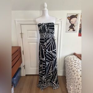 White House Black Market Strapless Black and White Dress